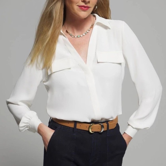 White House Black Market Tops - White House Black Market Off White High Low Hidden Button Down Utility Blouse